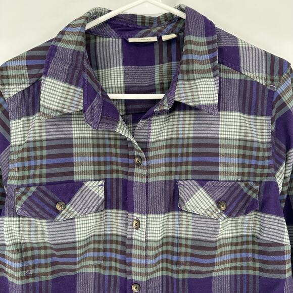 LL Bean Shirt Mens Large Purple Green Plaid Button Down Outdoors Hiking Pockets - Picture 2 of 13